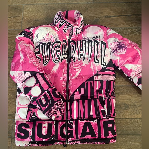 Sugar hill “LOVE kills” Puffer Jacket - Picture 2 of 5